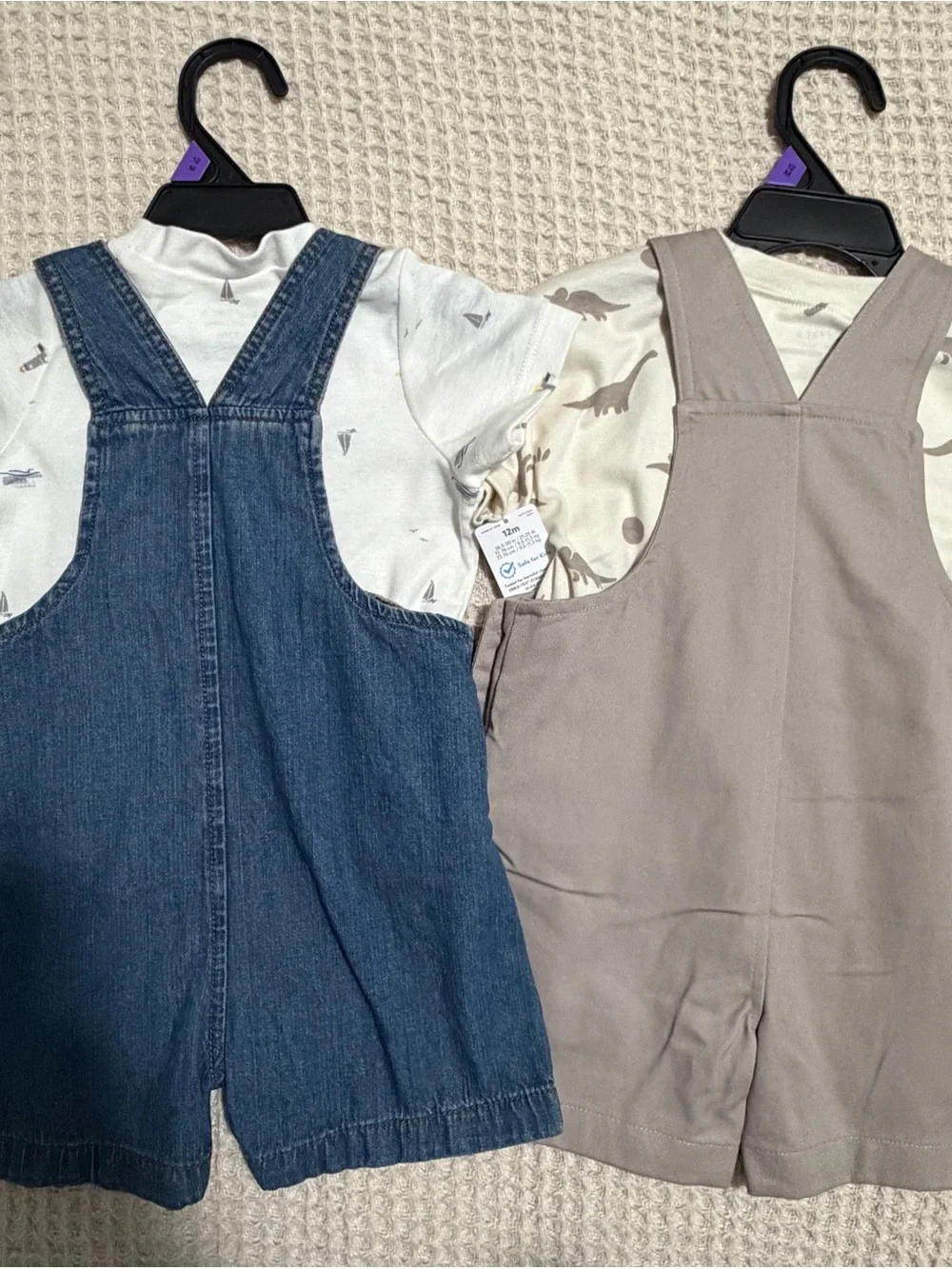 Carter's Denim Blue & Taupe Overalls Duo